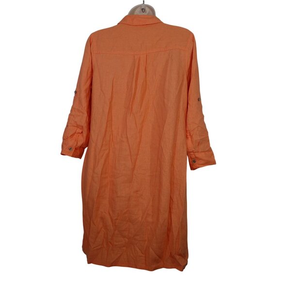 Old Navy Orange Linen Blend Tunic Dress  Women Size M Pockets Roll Tab Sleeves - Picture 6 of 14